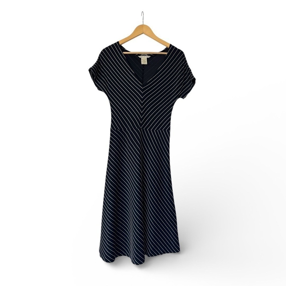 VTG French Balletcore Dress‎ 90s Midnight Black Embroidered Stretch Flowy A Line